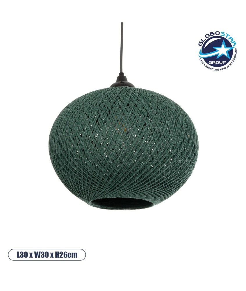 GLOBOSTAR® SOLEI 205-0014 Boho Κρεμαστό Φωτιστικό Οροφής με Ντουί 1 x E27 AC 220-240V IP20 - Πράσινο - M30 x Π30 x Υ26cm